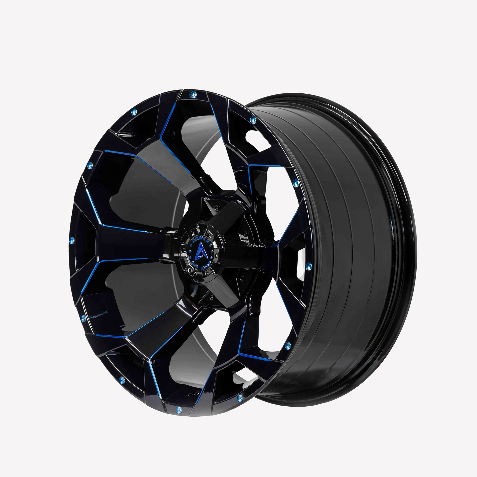 Armed Offroad Bomber Wheel - 20x10 6x135 / 6x139.7 Gloss Black w/ Blue Milled Spokes