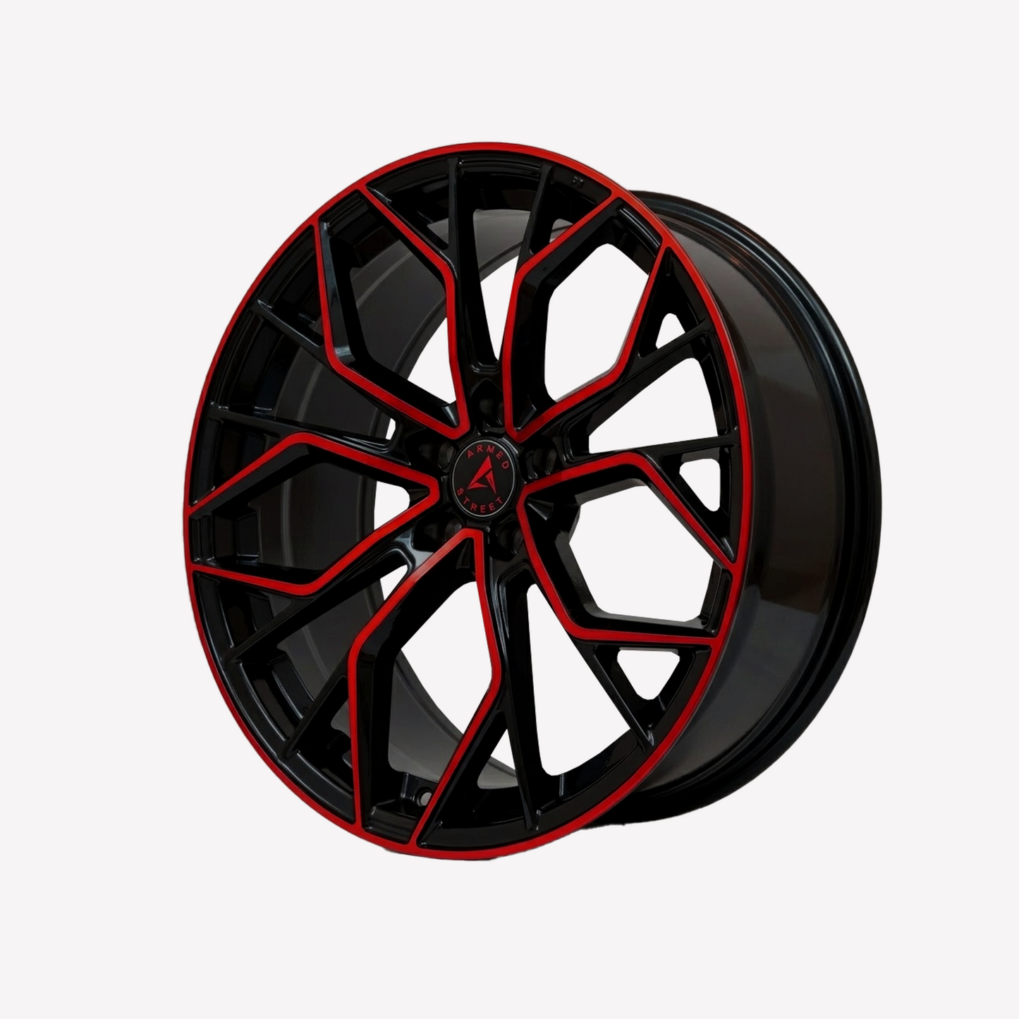 Armed Street Tactical Wheel - 19x8.5 5x112 / 5x114.3 Gloss Black Machined + Red Clear Coat